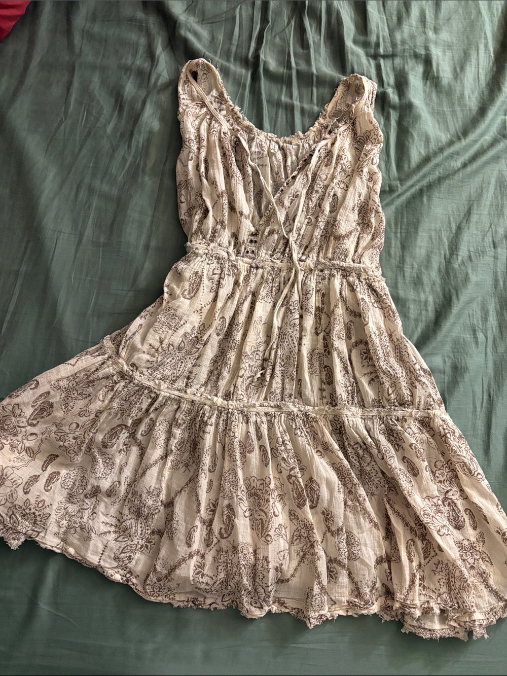 SOLD Free People 100% cotton Cream Mini Dress with Brown Paisley Print